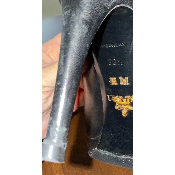 Prada Milano Black Leather Platform Pumps Pointed Toe Stiletto Heels size 8.5 - Picture 11 of 16